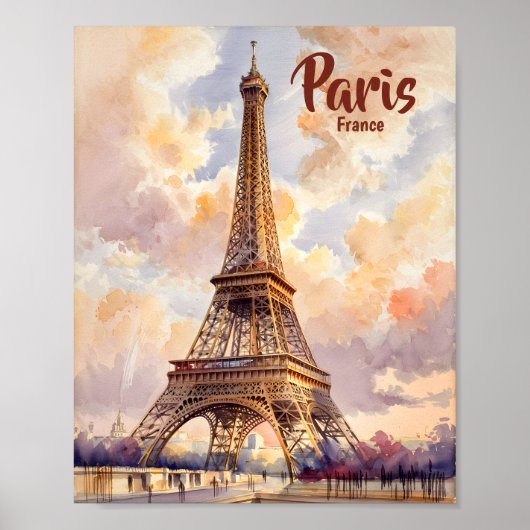 Aangepaste Test Parijs Eiffeltoren Frankrijk Aquar Poster (Voorkant)