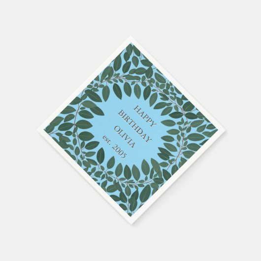 Aangepaste text eucalyptus lijst servet – aqua bla (Hoek)