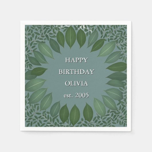 Aangepaste text eucalyptus lijst servet – donkerbl (Voorkant)