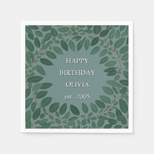 Aangepaste text eucalyptus lijst servet – retro bl (Voorkant)