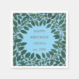 Aangepaste text eucalyptus servet met lijst – aqua