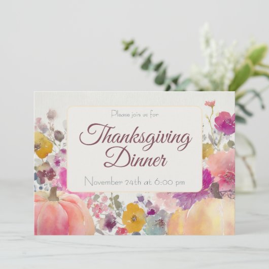 Aangepaste Thanksgiving Diner Pompoen Uitnodiging (Staand voorkant)