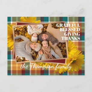 Aangepaste Thanksgiving-groet op geruite vakantiew Briefkaart