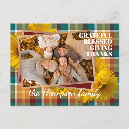 Aangepaste Thanksgiving-groet op geruite vakantiew Briefkaart (Voorkant)