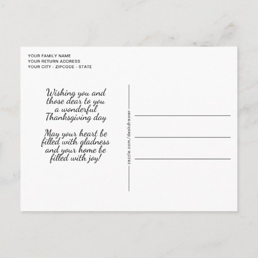 Aangepaste Thanksgiving groet op Plaid vakantie Ka Briefkaart (Achterkant)