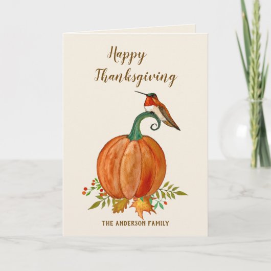Aangepaste Thanksgiving Hummingbird en pompoen Kaart (Voorkant)
