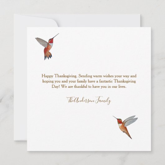 Aangepaste Thanksgiving Hummingbird en pompoen Kaart (Achterkant)