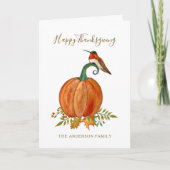 Aangepaste Thanksgiving Hummingbird en pompoen Kaart (Voorkant)