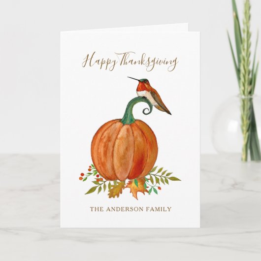 Aangepaste Thanksgiving Hummingbird en pompoen Kaart (Voorkant)