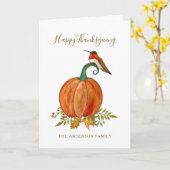 Aangepaste Thanksgiving Hummingbird en pompoen Kaart (Gele Bloem)