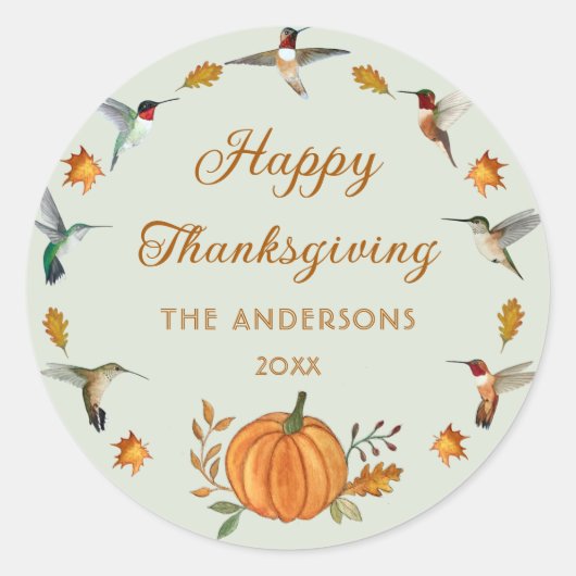 Aangepaste Thanksgiving kolibrie Ronde Sticker (Voorkant)