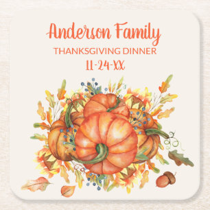 Aangepaste Thanksgiving Oranje Pompoenen Herfstbla Kartonnen Onderzetters