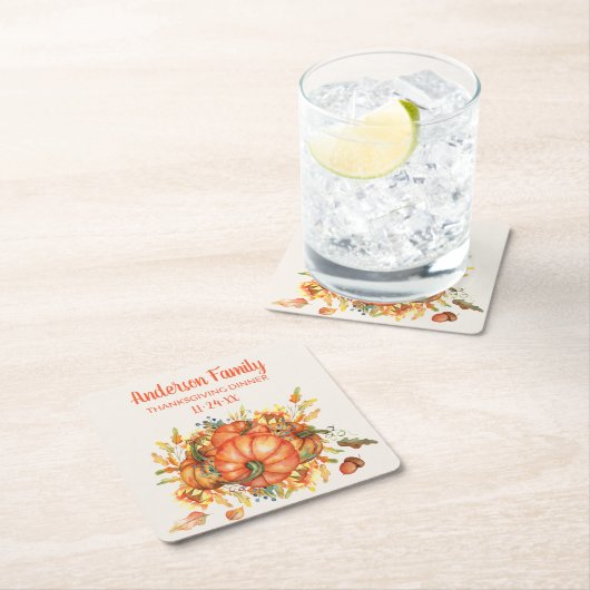 Aangepaste Thanksgiving Oranje pompoenen Kartonnen Onderzetters (Insitu)