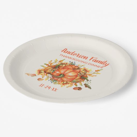 Aangepaste Thanksgiving Oranje pompoenen Papieren Bordje (Gekanteld)