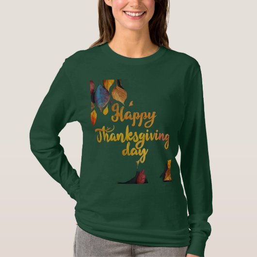 Aangepaste Thanksgiving T-shirt met lange mouwen (Voorkant)