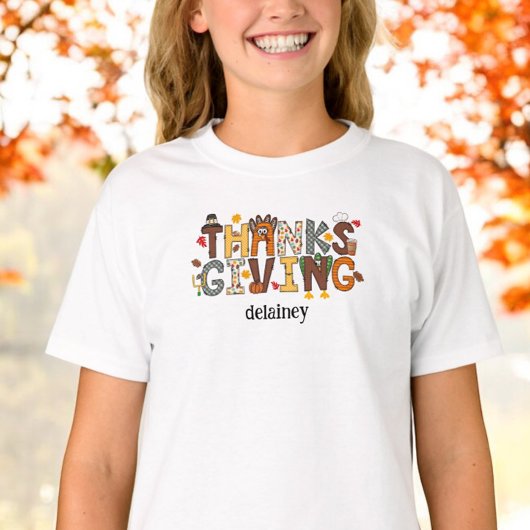 Aangepaste Thanksgiving Turkije Football bladeren T-shirt