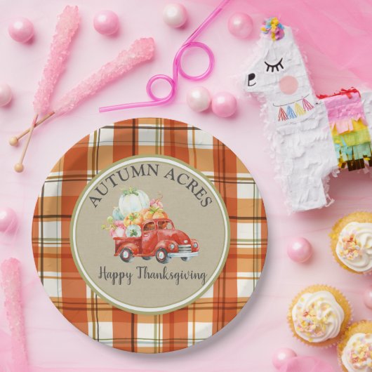 Aangepaste Thanksgiving van Oogst Pumpkin Truck Papieren Bordje (Feest)