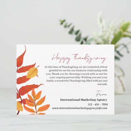 Aangepaste Thanksgiving voor bedrijfscliënt Feestdagenkaart (Staand voorkant)