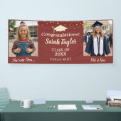 Aangepaste Then and Now 2 Foto Afstuderen Burgundy Spandoek (Beurs)