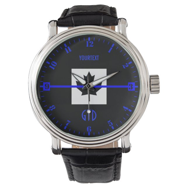 Aangepaste Thin Blue Line Dial op Canadese vlag Horloge (Voorkant)