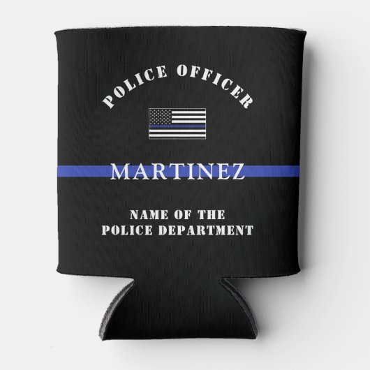 Aangepaste 'Thin Blue Line Police Officer' Blikjeskoeler (Voorkant)