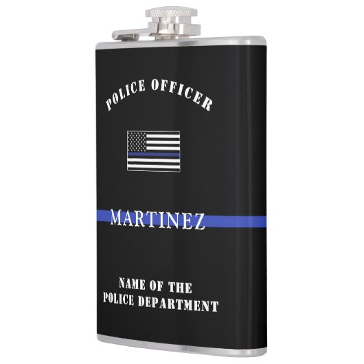 Aangepaste 'Thin Blue Line Police Officer' Heupfles (Links)