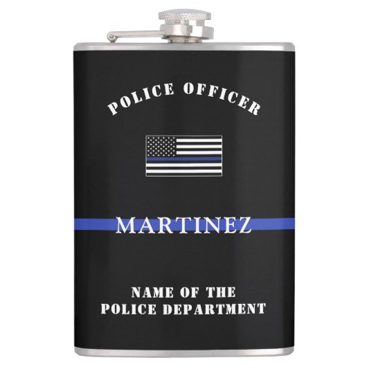 Aangepaste 'Thin Blue Line Police Officer' Heupfles (Voorkant)