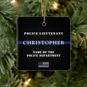 Aangepaste 'Thin Blue Line Police Officer' Keramisch Ornament