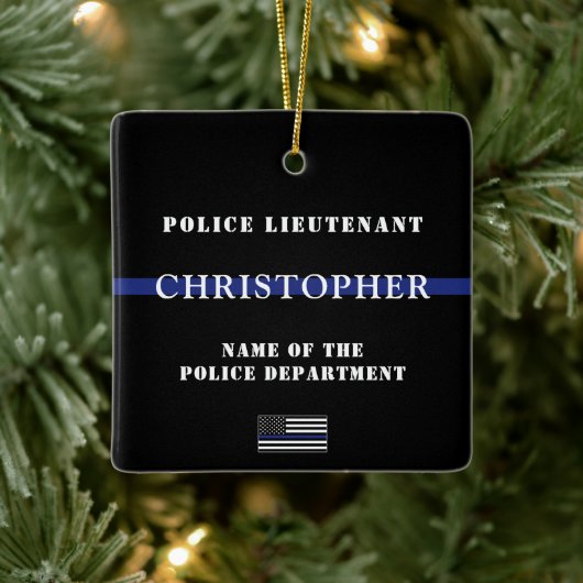 Aangepaste 'Thin Blue Line Police Officer' Keramisch Ornament (Boom)