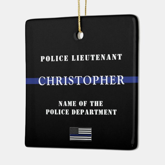 Aangepaste 'Thin Blue Line Police Officer' Keramisch Ornament (Links)