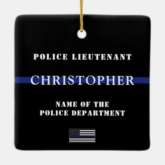 Aangepaste 'Thin Blue Line Police Officer' Keramisch Ornament (Achterkant)