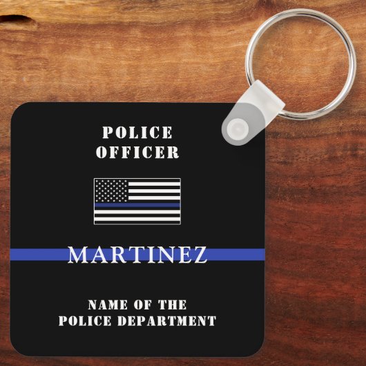 Aangepaste 'Thin Blue Line Police Officer' Sleutelhanger (Achterkant)