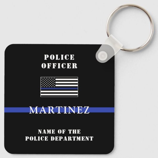 Aangepaste 'Thin Blue Line Police Officer' Sleutelhanger (Achterkant)