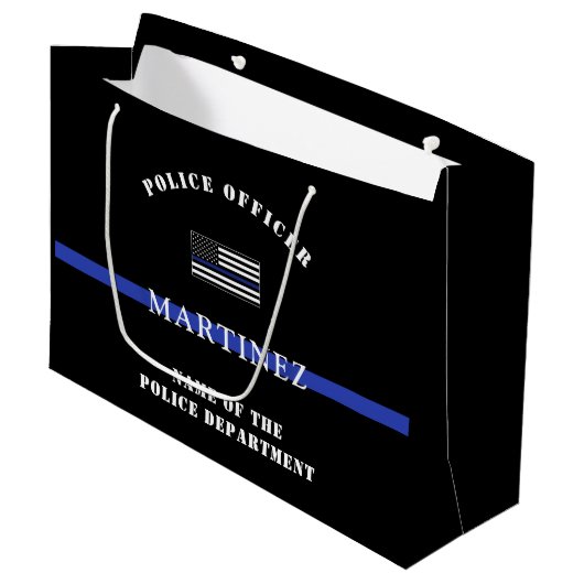 Aangepaste Thin Blue Line Police Officer US Flag C Groot Cadeauzakje (Voorkant Gekanteld)