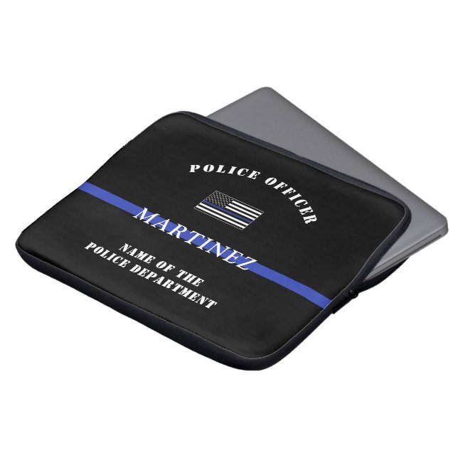 Aangepaste Thin Blue Line Police Officer US Flag C Laptop Sleeve (Voorkant top)
