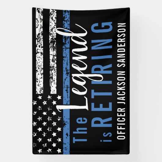 Aangepaste Thin Blue Line Police Retirement Spandoek (Verticaal)