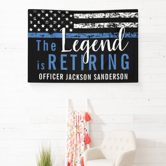 Aangepaste Thin Blue Line Police Retirement Spandoek (Insitu)