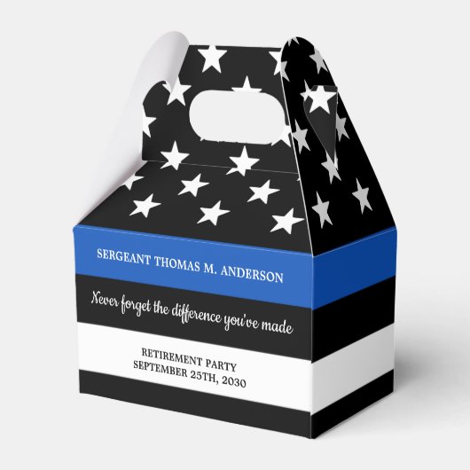 Aangepaste Thin Blue Line voor politieaftredingspa Bedankdoosjes (Achterkant)