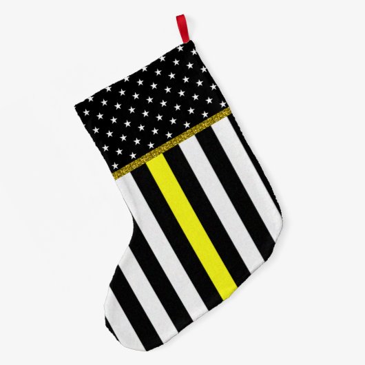 Aangepaste thin gele lijnverzendvlag grote kerstsok (Achterkant (Hangend))