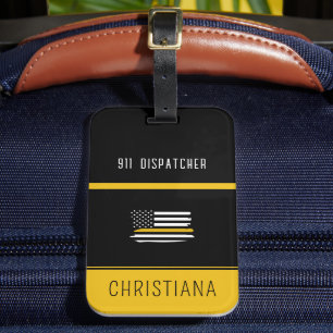 Aangepaste thin Gold Line Flag 911 Dispatcher Bagagelabel