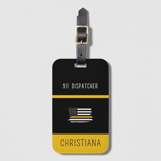 Aangepaste thin Gold Line Flag 911 Dispatcher Bagagelabel (Voorkant (verticaal))