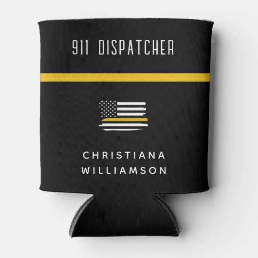 Aangepaste thin Gold Line Flag 911 Dispatcher Blikjeskoeler (Voorkant)