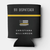 Aangepaste thin Gold Line Flag 911 Dispatcher Blikjeskoeler (Achterkant)