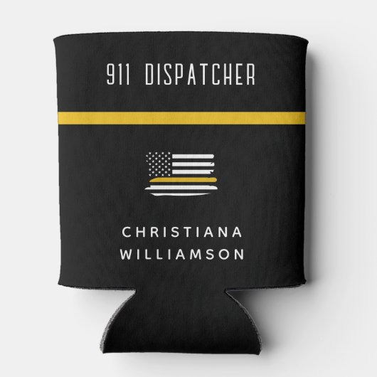 Aangepaste thin Gold Line Flag 911 Dispatcher Blikjeskoeler (Achterkant)