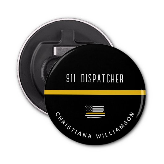 Aangepaste thin Gold Line Flag 911 Dispatcher Button Flesopener (Voorkant)