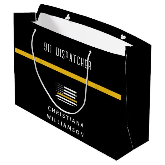 Aangepaste thin Gold Line Flag 911 Dispatcher Groot Cadeauzakje (Achterkant Gekanteld)