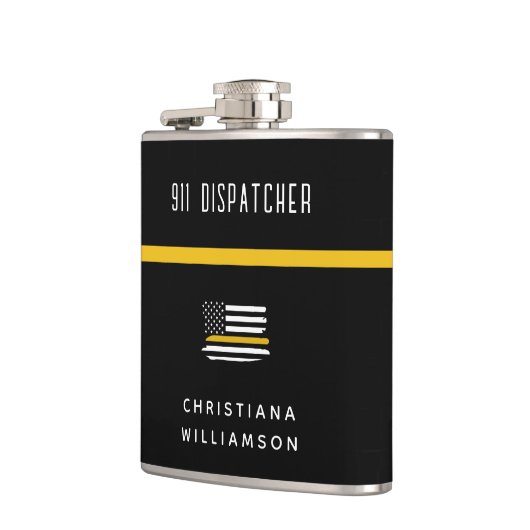 Aangepaste thin Gold Line Flag 911 Dispatcher Heupfles (Links)