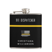 Aangepaste thin Gold Line Flag 911 Dispatcher Heupfles (Voorkant)