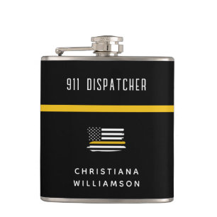 Aangepaste thin Gold Line Flag 911 Dispatcher Heupfles