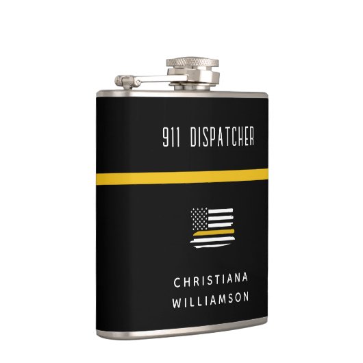 Aangepaste thin Gold Line Flag 911 Dispatcher Heupfles (Rechts)